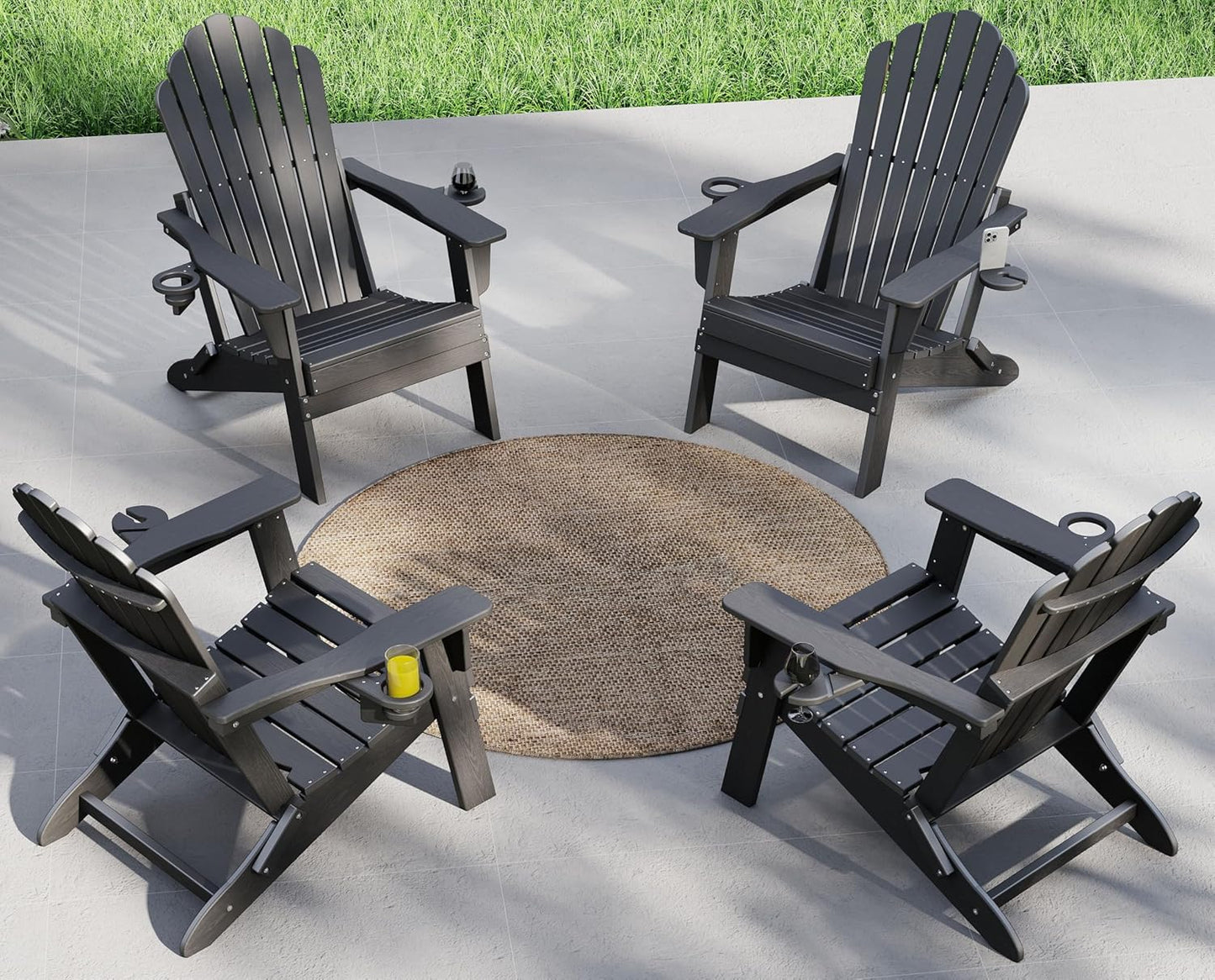 Plawdlik Folding Adirondack Chair Set of 4 – Dual Cup Holders, Widened Heavy-Duty All-Weather HDPE, SGS Tested, Wood-Grain Outdoor Patio Chairs Plawdlik Furniture