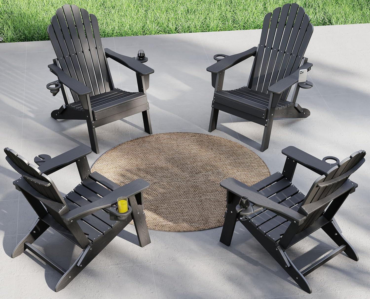 Plawdlik Folding Adirondack Chair Set of 4 – Dual Cup Holders, Widened Heavy-Duty All-Weather HDPE, SGS Tested, Wood-Grain Outdoor Patio Chairs Plawdlik Furniture