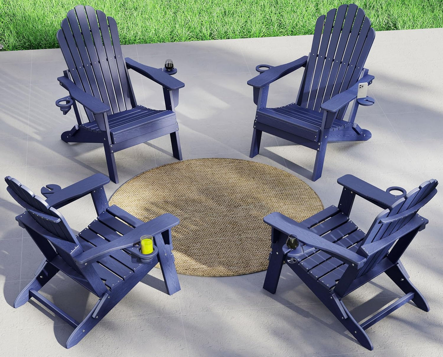 Plawdlik Folding Adirondack Chair Set of 4 – Dual Cup Holders, Widened Heavy-Duty All-Weather HDPE, SGS Tested, Wood-Grain Outdoor Patio Chairs Plawdlik Furniture