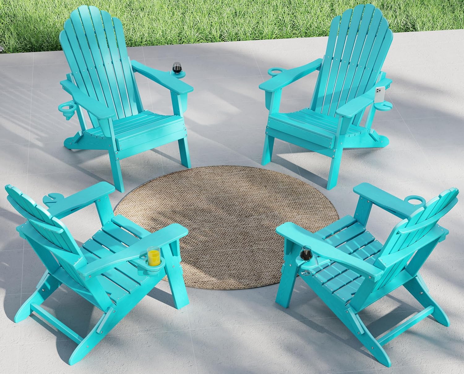 Plawdlik Folding Adirondack Chair Set of 4 – Dual Cup Holders, Widened Heavy-Duty All-Weather HDPE, SGS Tested, Wood-Grain Outdoor Patio Chairs Plawdlik Furniture