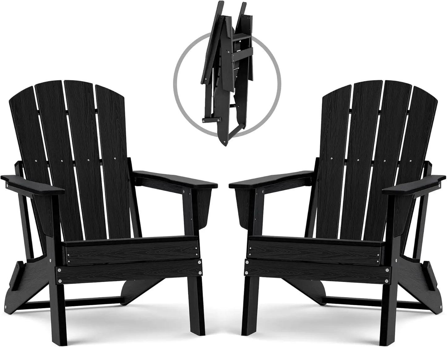Plawdlik Set of 2 Small Space Folding Adirondack Chairs – Compact 4-Slat HDPE Outdoor Chairs, Lightweight, Stackable & Space-Saving for Balcony, Patio & Backyard