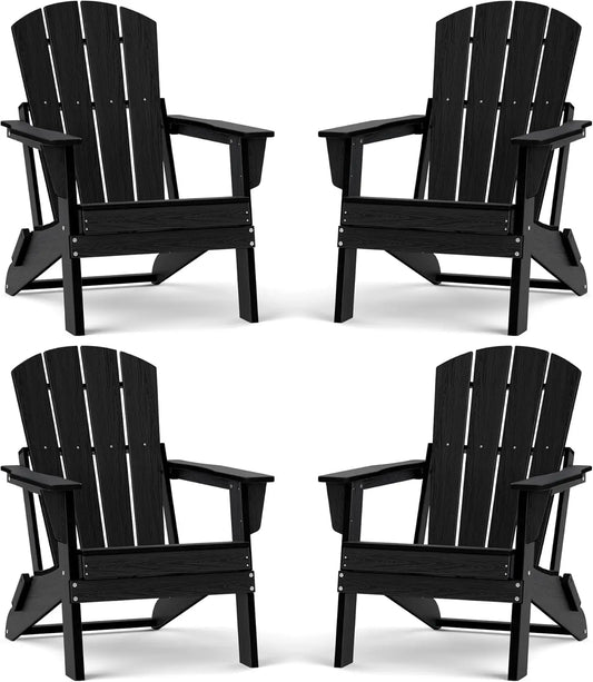 plawdlik Set of 4 Small Space Folding Adirondack Chairs – Compact 4-Slat HDPE Patio Chairs, Lightweight, Foldable & Space-Saving Seating for Small Decks, Lawn & Fire Pit