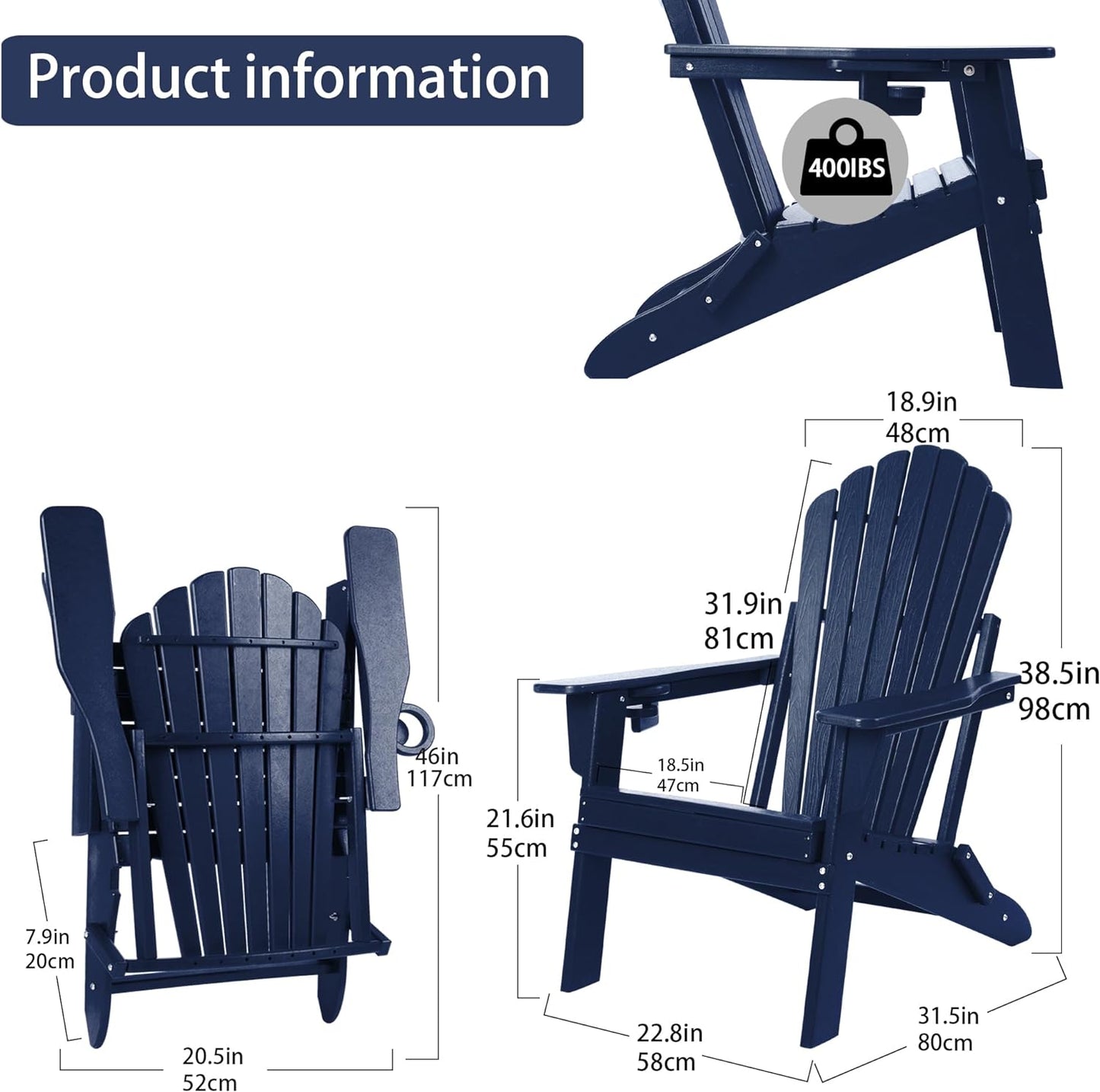 Plawdlik Poly Resin Adirondack Chair Folding 2 pcs Kit for Patio