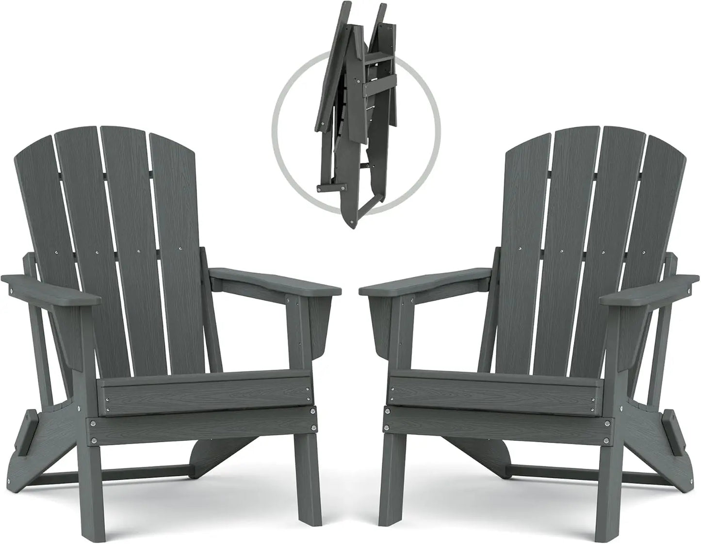Plawdlik Set of 2 Small Space Folding Adirondack Chairs – Compact 4-Slat HDPE Outdoor Chairs, Lightweight, Stackable & Space-Saving for Balcony, Patio & Backyard