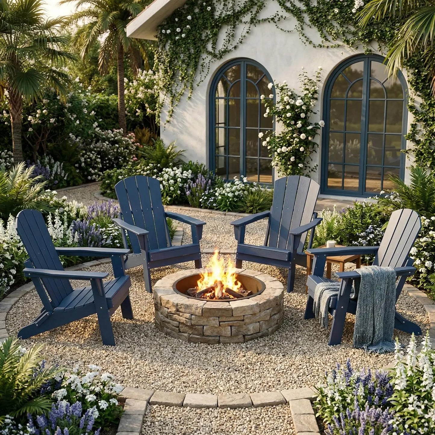 Small Space Folding Adirondack Chair – Compact 4-Slat HDPE Patio Chair, Lightweight, Space-Saving & All-Weather for Balcony, Deck & Fire Pit