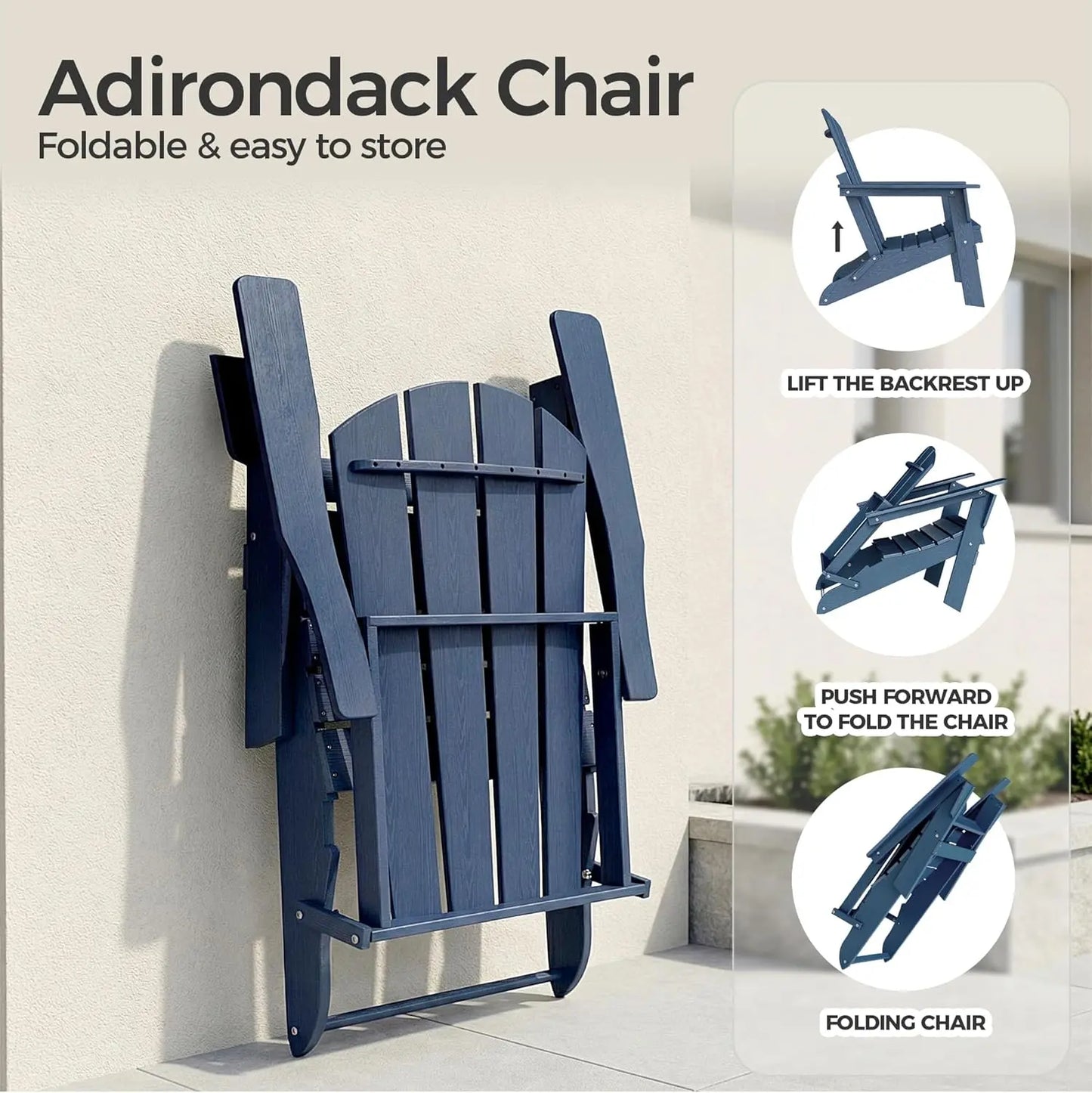 Small Space Folding Adirondack Chair – Compact 4-Slat HDPE Patio Chair, Lightweight, Space-Saving & All-Weather for Balcony, Deck & Fire Pit