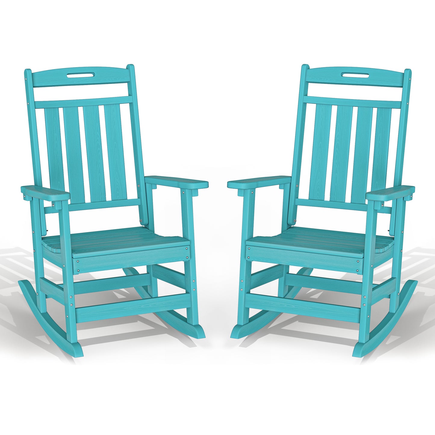 Set of 2 Outdoor Rocking Chairs - Heavy-Duty HDPE Porch Rockers - All-Weather, Comfortable High-Back Design for Lawn, Garden, and Patio