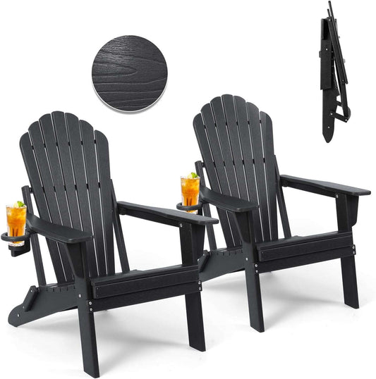 Plawdlik 2 Folding Adirondack Chairs Kit Color Optional with Cup Holder