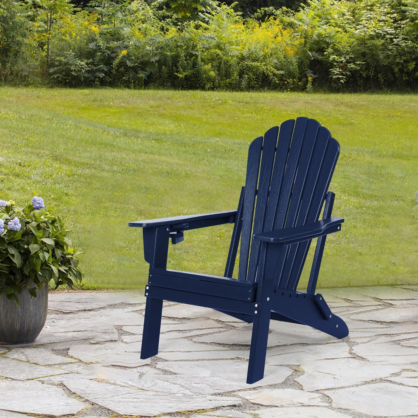 Plawdlik 7 Slatted Backrest Folding Adirondack Chair with Cup Holder