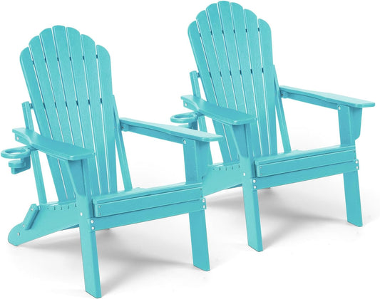 Plawdlik All Weather Foldable Modern Adirondack Chairs Set of 2