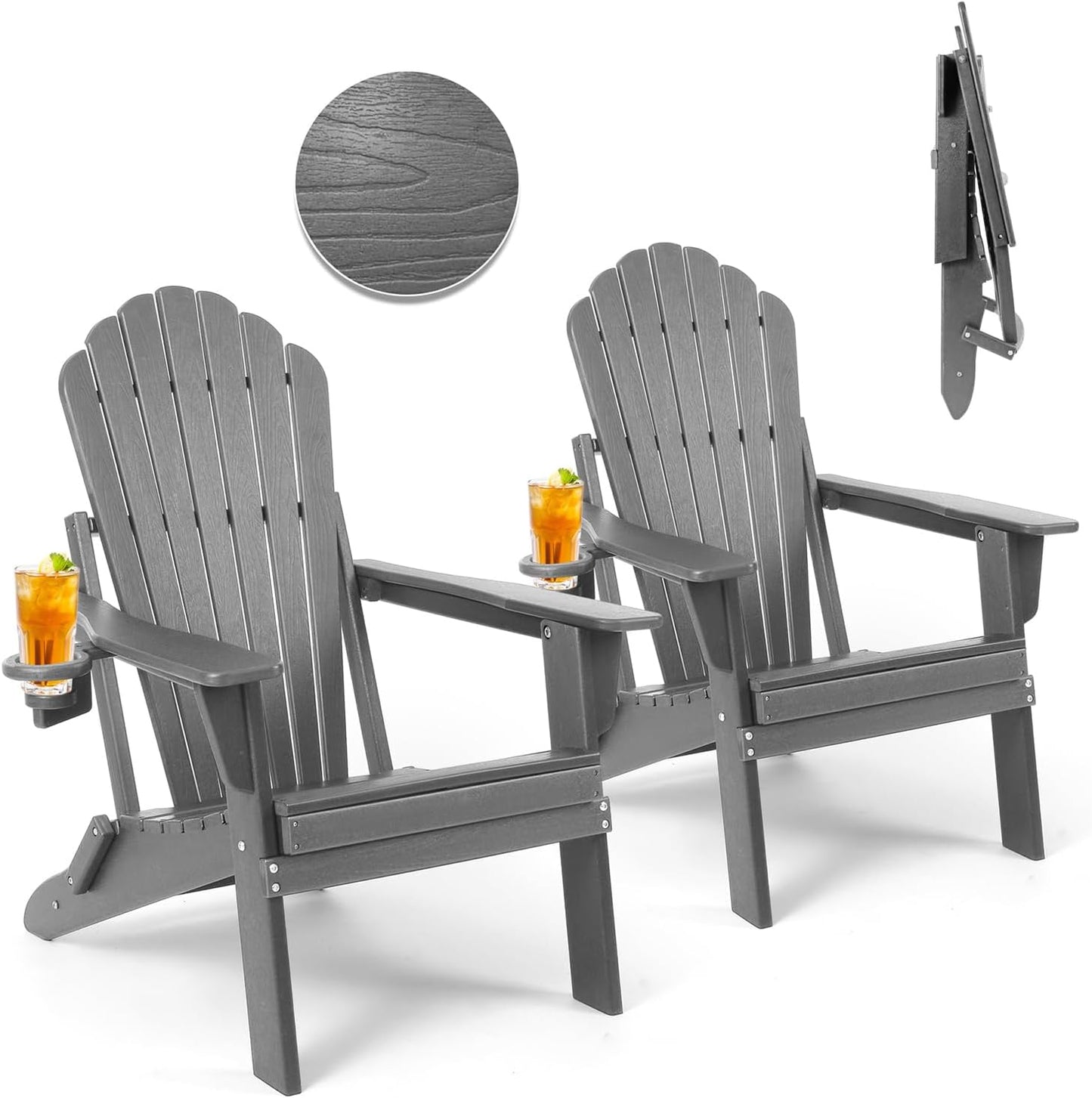 Plawdlik Poly Recycled Adirondack Folding Chairs Set of 2