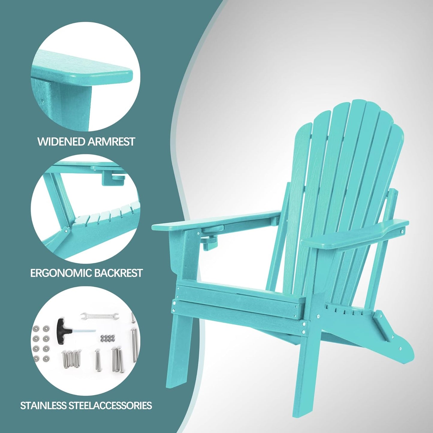 Plawdlik Poly Resin Adirondack Chair Folding 2 pcs Kit for Patio